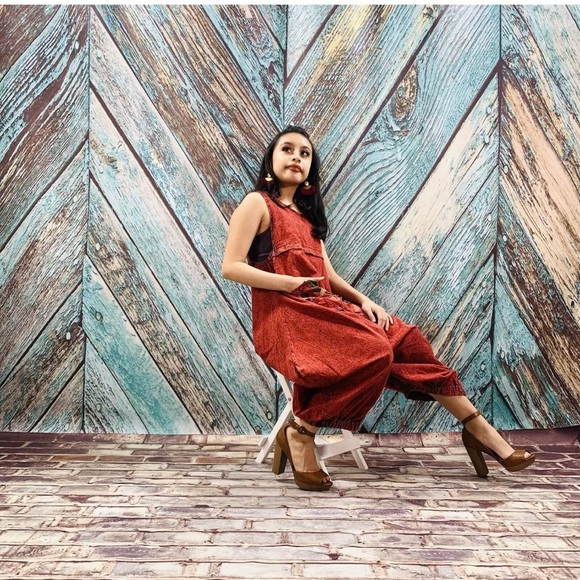 Stonewash Patchwork Romper Jumpsuit Harem Pant - Picture 7 of 7